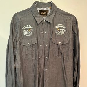 Howler Brothers Gaucho pearlsnap Dark & Stormy Turbulent Waters Shirt Men's XL